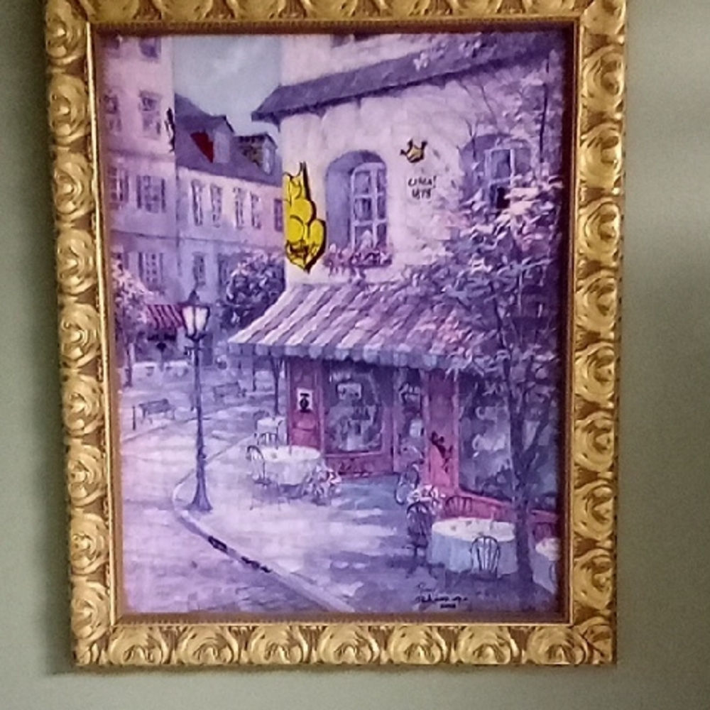 Purple and Gold Impressionistic Street Scene Painting